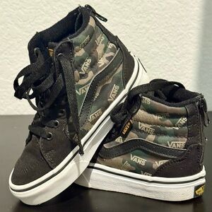 Vans Black and Green Camo High-Tops, Size 11